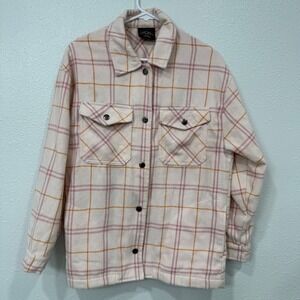 HFX Women's Plaid Shacket Shirt Jacket Cream Pink Orange Size Small